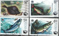 Почтовые марки Польши "Рыбы" (4 штуки)