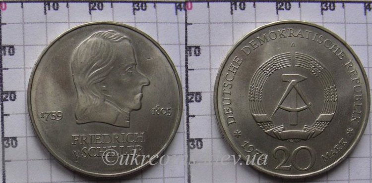 20 марок Германия (ГДР) "Фридрих Шиллер" (1972) XF KM# 40