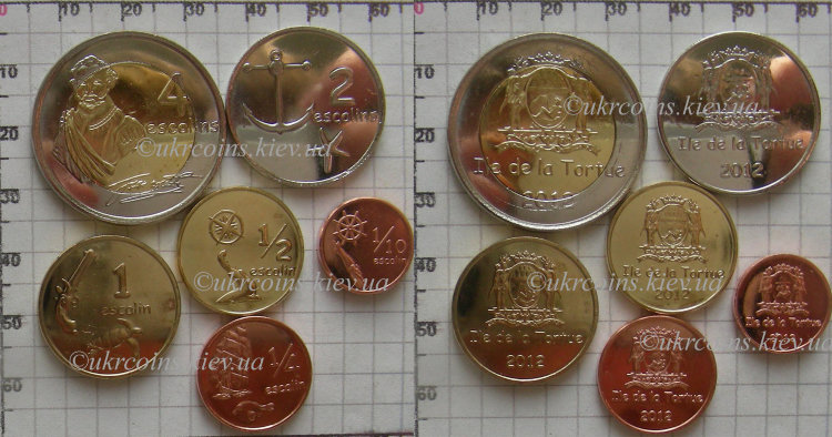 Набор монет острова Тортуга (1/10, 1/4, 1/2, 1, 2, 4 эскалина) 2012 UNC