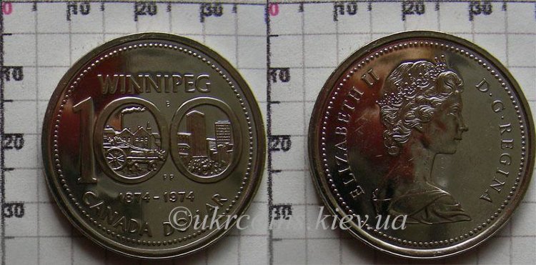 1 доллар Канады "100 лет г. Виннипег" (1974) UNC KM# 88