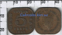 5 центов Британский Цейлон Георг VI (1942-1945) XF KM# 113