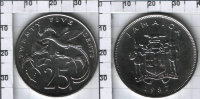 25 центов Ямайка (1987-1989) UNC KM# 49