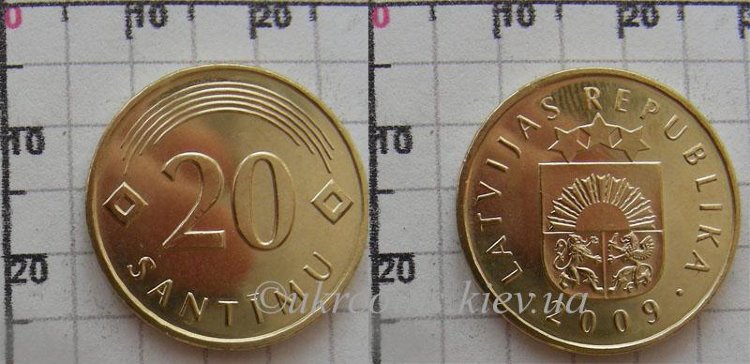 20 сантим Латвия (1992-2009) UNC KM# 22