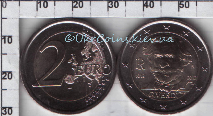 2 евро Италия "200 лет со дня рождения Джузеппе Верди" (2013) UNC KM# NEW
