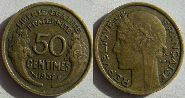 50 сантимов Франция (1931-1947) XF KM# 894