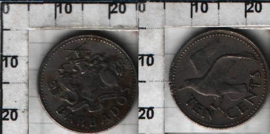 10 центов Барбадос (1973-2005) VF KM# 12 