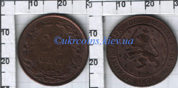 2 1\2 цент Нидерланды (1877-1898) XF KM# 108