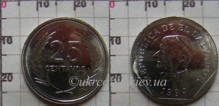 25 центаво Сальвадор (1994-1999) UNC KM# 157