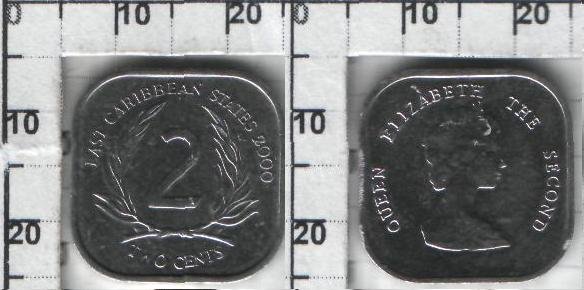 2 цента Восточно-Карибские Штаты (1981-2000) UNC KM# 11 