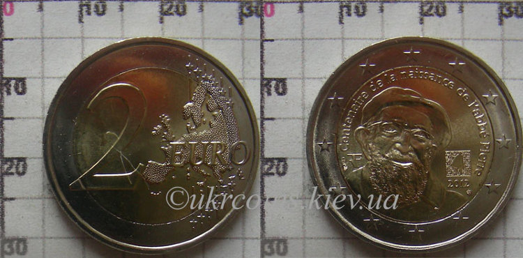 2 евро Франция "100 лет со дня рождения аббата Пьера" (2012) UNC KM# 1894 