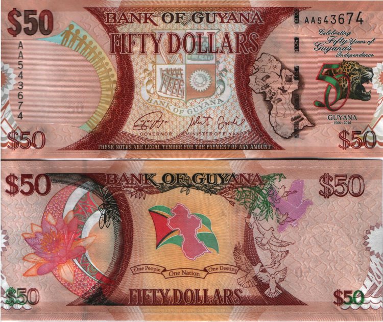 50 долларов"50 лет независимости" Гайана (2016) UNC GY-NEW