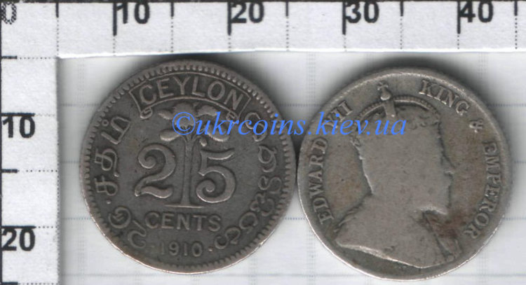 25 центов Британский Цейлон "Эдвард VII" (1902-1910) XF KM# 98