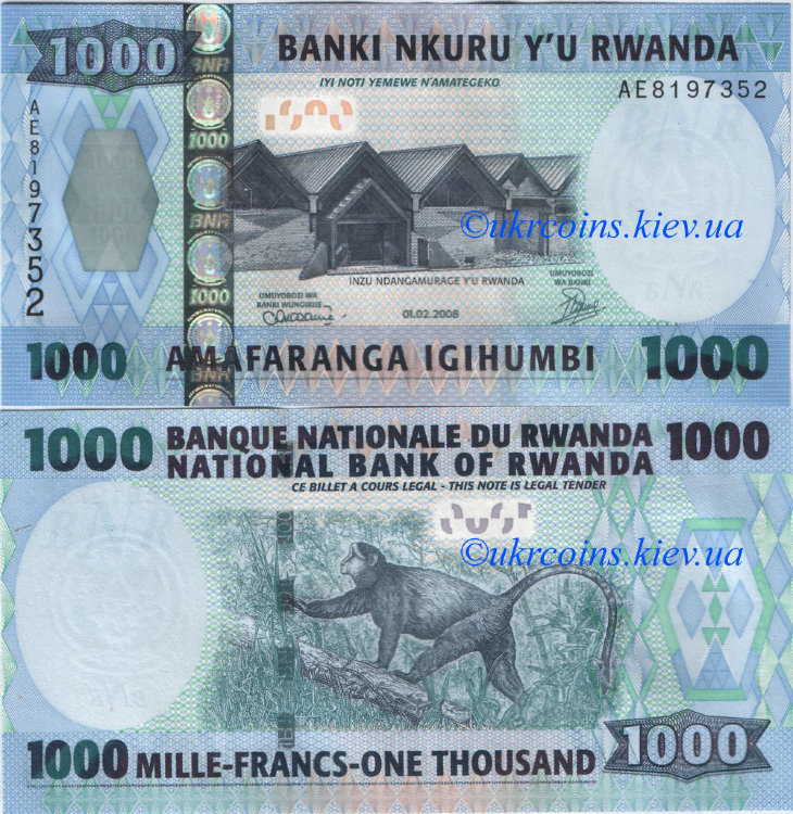 1000 франков Руанда (2008) UNC RW-31B