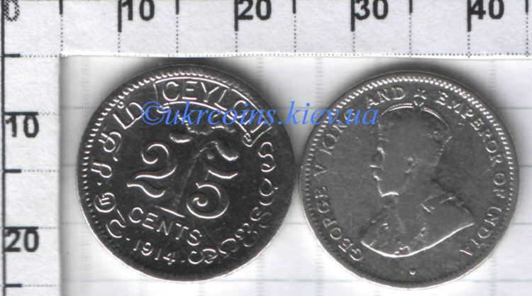 25 центов Британский Цейлон "Георг V" (1919-1926) XF KM# 105a