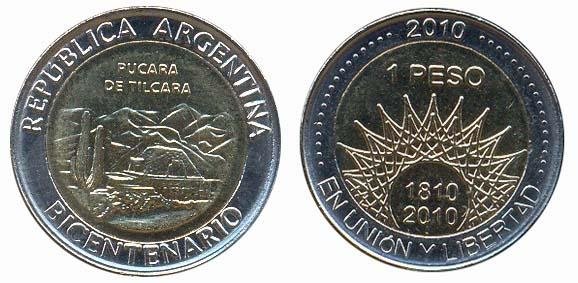 1 песо Аргентина "PUCARA DE TILCARA"  (2010)  UNC KM# 159 