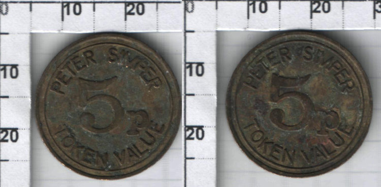 Жетон Англия  5р "PETER SIMPER" XF