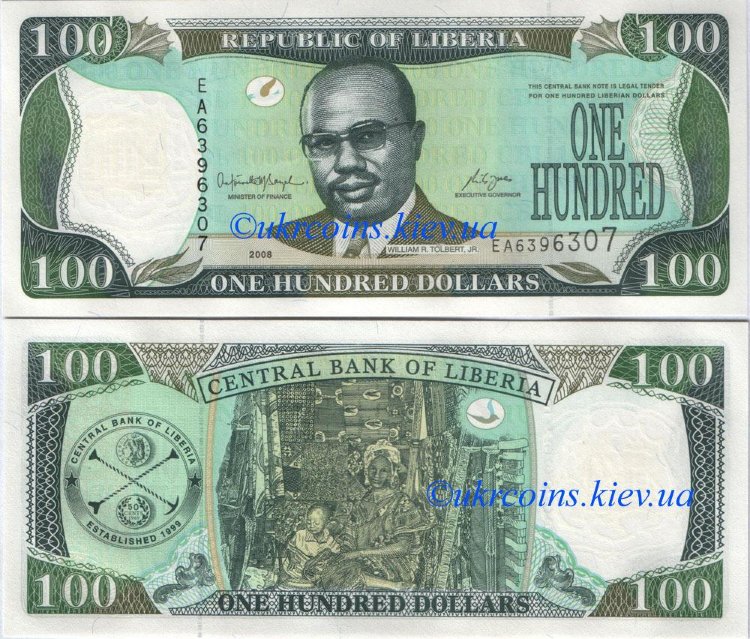 100 долларов Либерия (2008-2009) UNC LR-30