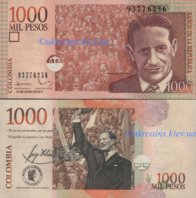 1000 песо Колумбия (2011) UNC CO-NEW