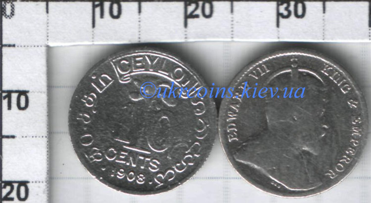 10 центов Британский Цейлон Edward VII (1902-1910) XF KM# 97