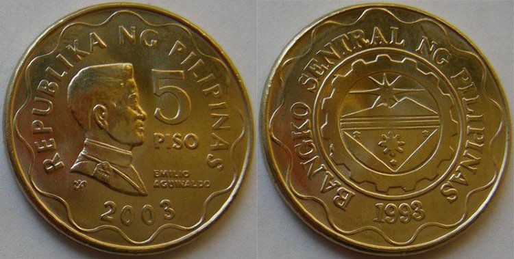 5 песо Филипины (2001-2005) UNC KM# 272 