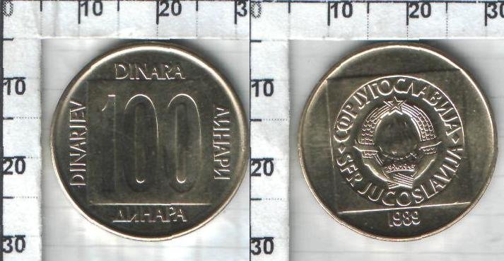 100 динаров Югославия (1988-1989) UNC KM# 134 
