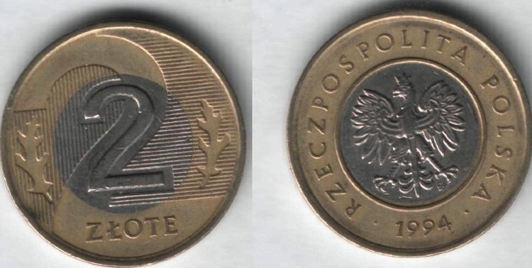 2 злотых Польша (1990-2011)  XF Y# 283