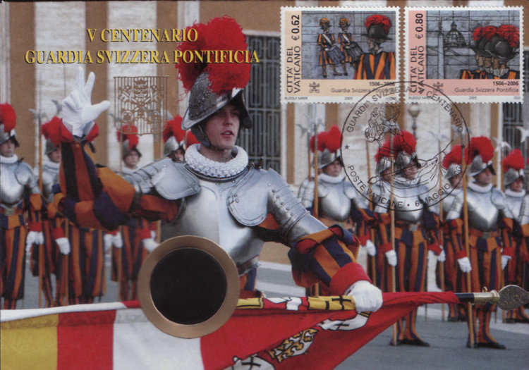 Почтовые марки Ватикана в конверте "Гвардейцы"