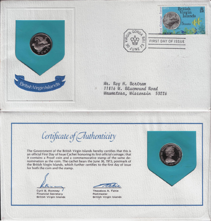 5 центов "Горлица" Британские Виргинские острова (1973-1975) PROOF KM# 2 В буклете