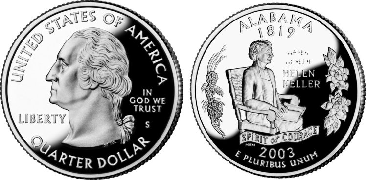 25 центов США "Алабама" (2003) UNC KM# 344 D