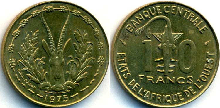 10 франков Западно-Африканский Союз (1965-1999) XF KM# 1a 