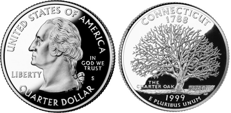 25 центов США "Коннектикут" (1999) UNC KM# 297 P 