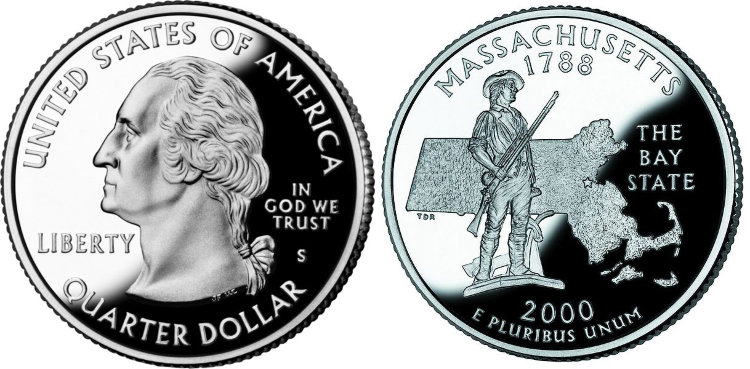 25 центов США "Массачусетс" (2000) UNC KM# 305 P 