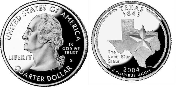 25 центов США "Техас" (2004) UNC KM# 357 D