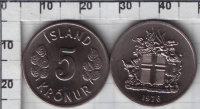 5 крон Исландия (1969-1980) UNC KM# 18