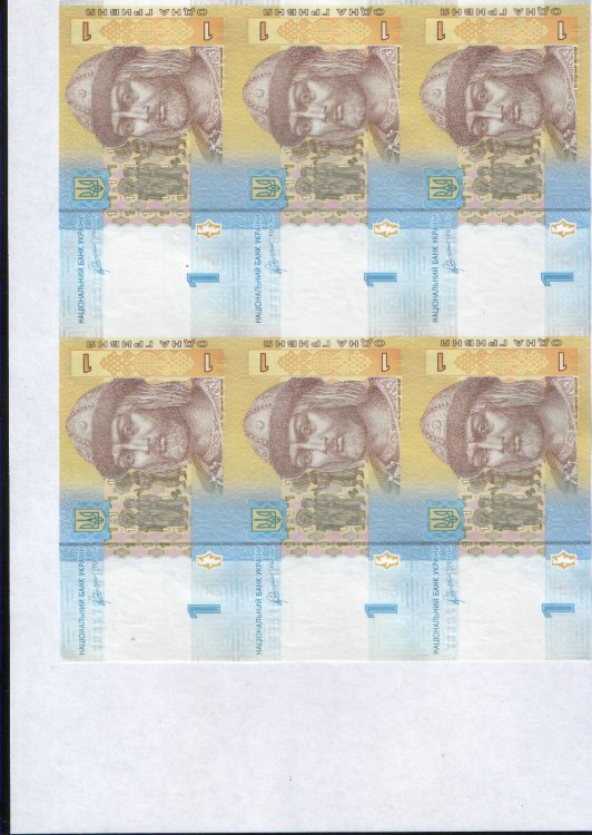 Печатный лист НБУ 1 гривен (6 штук) (2011) UNC 