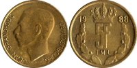 5 франков Люксембург (1986-1988) XF KM# 60.1 