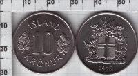 10 крон Исландия (1970-1980) UNC KM# 15