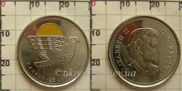 25 центов Канады "Сапсан" (2011) UNC KM# NEW Цветная