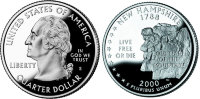25 центов США "Нью-Гемпшир" (2000) UNC KM# 308 P  