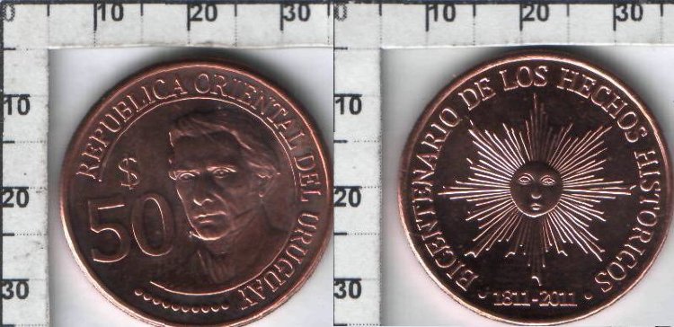 50 песо "  200-летие независимости" Уругвай (2011) UNC KM# 139