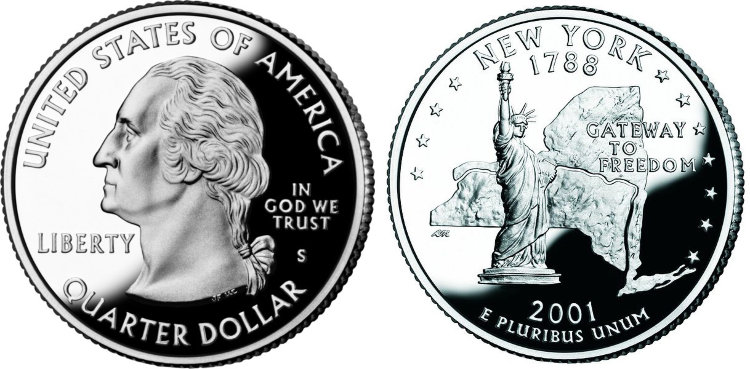 25 центов США "Нью-Йорк" (2001) UNC KM# 318 P  