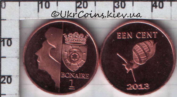 1 цент "Улитка" Бонейра  (2013) UNC KM# NEW