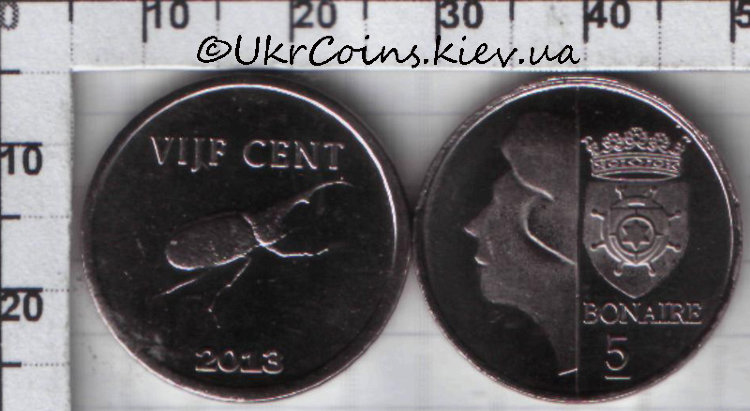 5 центов "Жук-Носорог" Бонейра  (2013) UNC KM# NEW