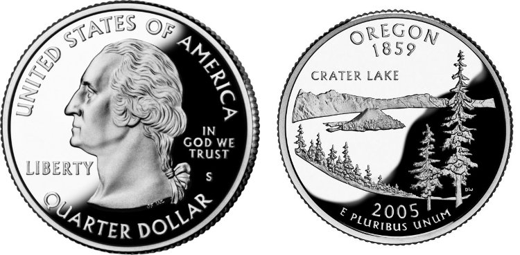 25 центов США "Орегон" (2005) UNC KM# 372 D