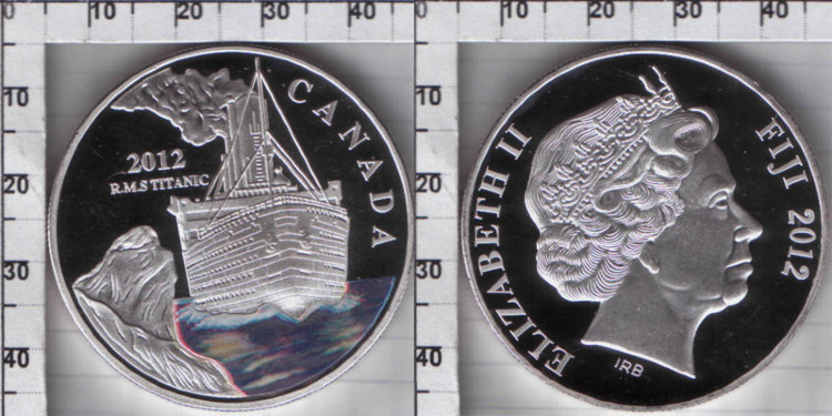 Монета Фиджи "Титаник " (2012) UNC КОПИЯ Цветная