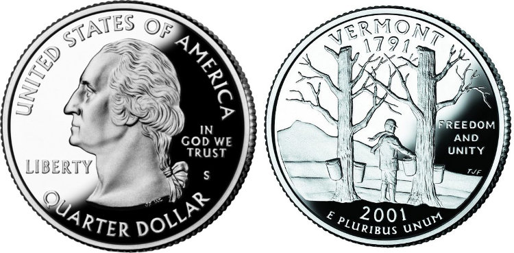 25 центов США "Вермонт" (2001) UNC KM# 321 P 