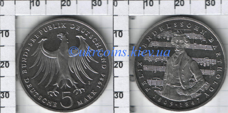 5 марок Германия "Феликс Мендельсон-Бартольди" (1984) UNC KM# 161