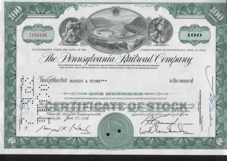  Aкция США "The Pennsylvania Railroad Company" 1963 
