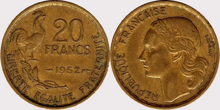20 франков Франция (1951-1952) XF KM# 917 