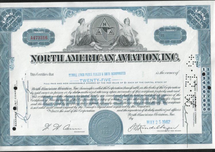  Aкция США "North American Aviation, Inc." 1962
